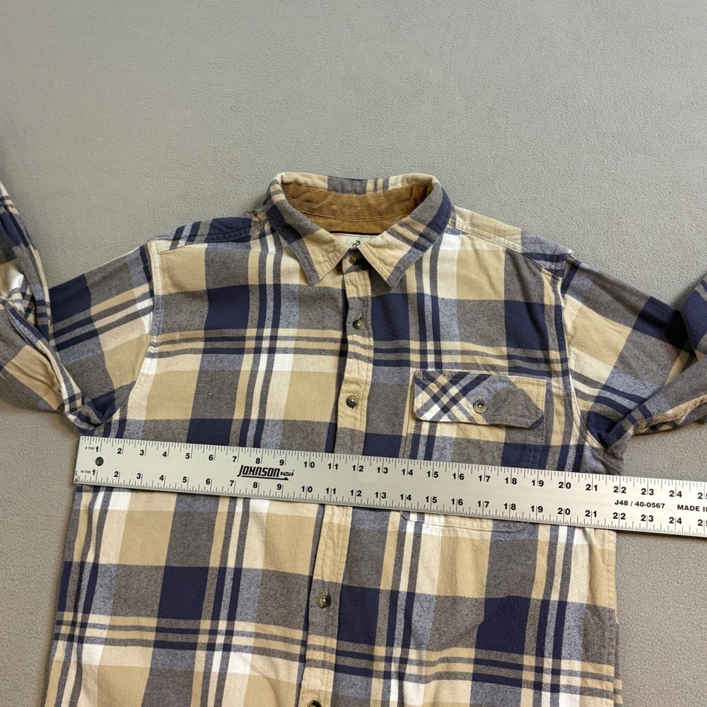 Legendary Whitetails Buck Camp Large Blue Tan Plaid Flannel Button Down Shirt - Picture 4 of 8